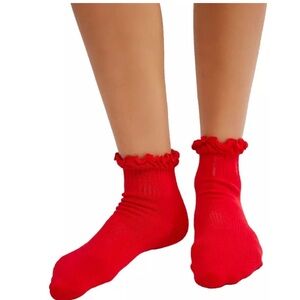 NWT FP Movement by Free People Red Ruffle Socks